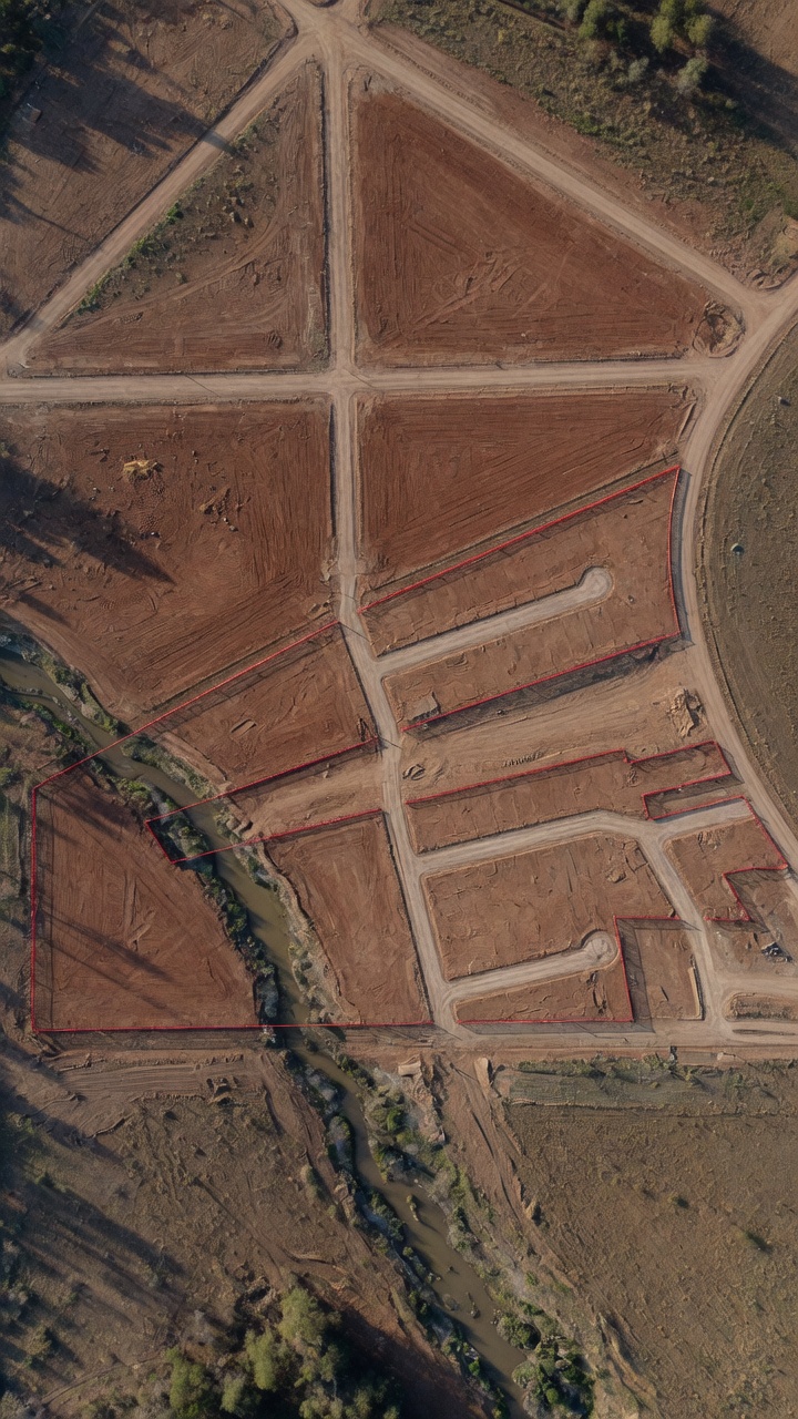 Vista aerea da malha em terra nua, corrego a oeste